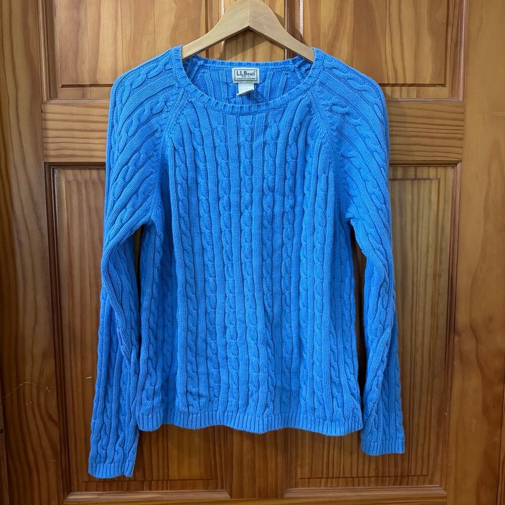 L.L.Bean Women's Blue Cable Knit Crewneck Sweater Size L-Reg